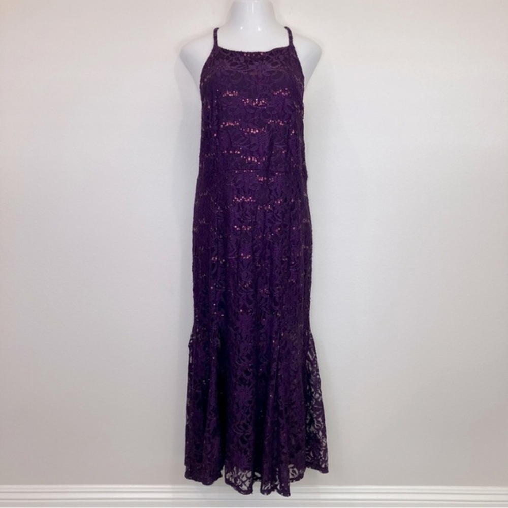 En Focus Studio Purple Lace & Sequin Maxi Sz 18W